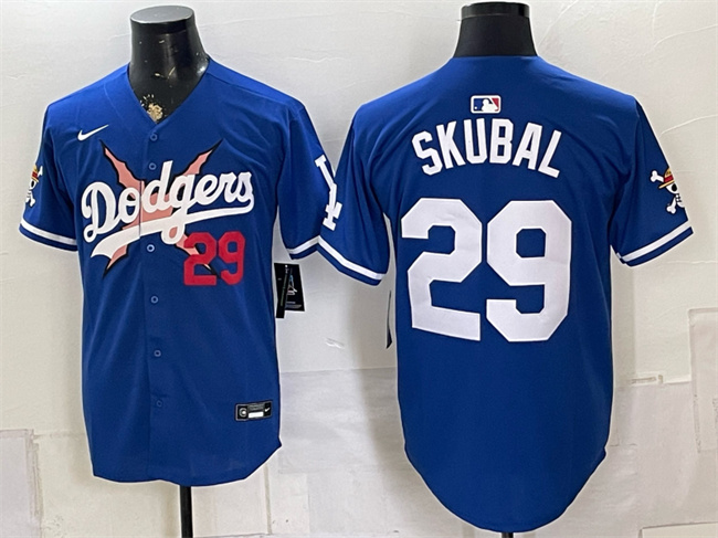 Men's Los Angeles Dodgers x One Piece #29 Tarik Skubal Royal Alternate Stadium Stitched Baseball Jersey